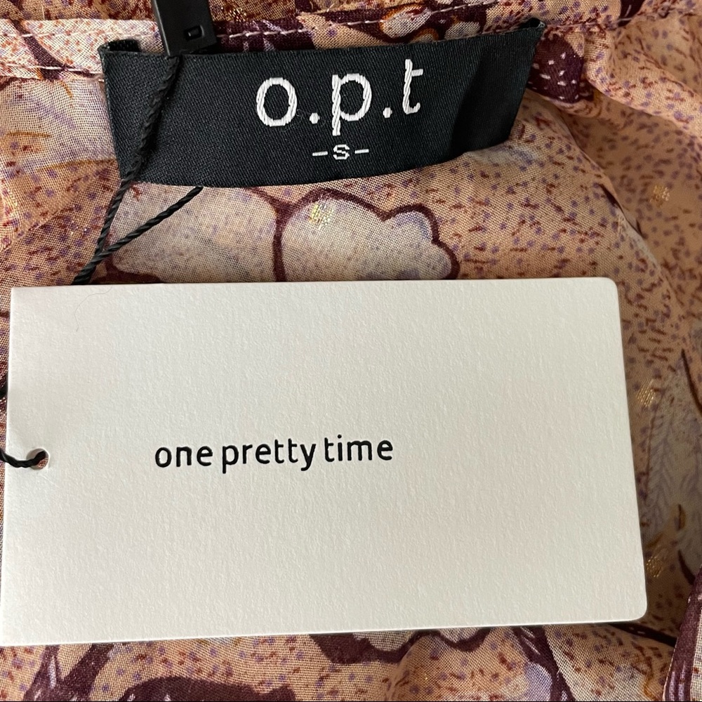 O.P.T NWT FLORAL DEGAGE PEACH ROSE GOLD METALLIC BOHO PEASANT DRESS SMALL ANTHRO - Picture 6 of 11